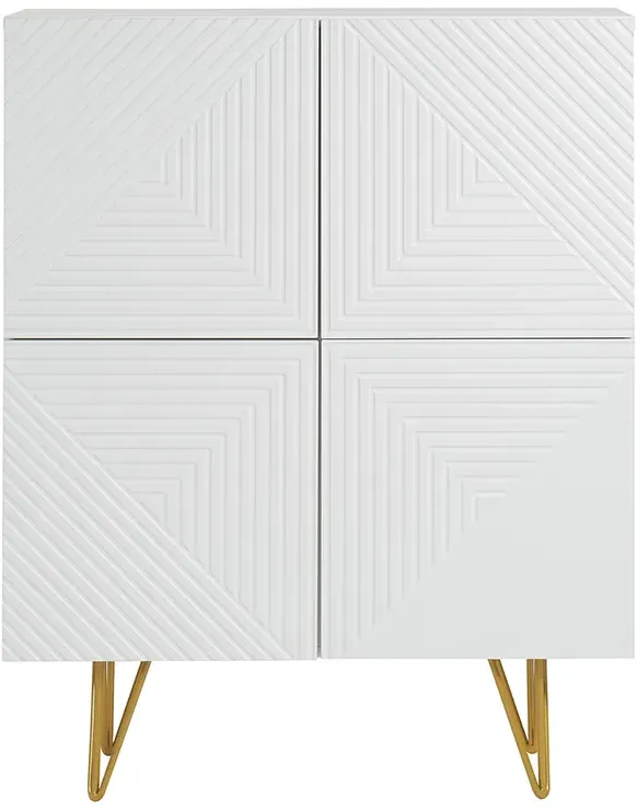 Buffet haut design gravé blanc mat et métal doré 4 portes L86 cm OZEN