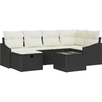 VidaXL 7-tlg. Garten-Sofagarnitur mit Kissen Schwarz Poly Rattan