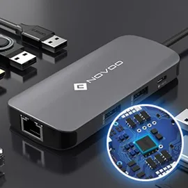 NOVOO USB-C-Hub, 7 in 1, Adapter USB C auf HDMI, 4 K, USB-C-Hub mit Ethernet, 4 x USB, 100 W PD Ladeanschluss, Mulitport Dock USB C Adapter kompatibel mit MacBook Pro MacBook Air