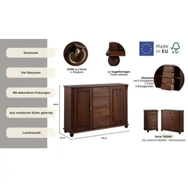 Home Affaire »Tessin; Buffetunterschrank, klassischer Landhausstil«, aus massiver, FSC®-zertifizierter Kiefer, 128cm breit