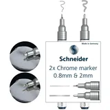 Schneider 060+061 Chrommarker Set (0,8 mm & 2,0 mm, hochpigmenierte Tinte mit Spielgeleffekt, für viele Untergründe geeignet) 2 Stück chrom