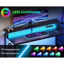 Gaming Tisch mit LED-Beleuchtung und Steckdose, Carbon Fiber, Schwarz, 151×50 cm - Schwarz