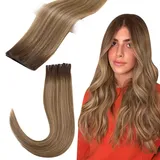 Easyouth Genius Tressen Extensions Echthaar Braun Tressen Echthaar Remy Virgin Haar Tressen Haar Extensions Balayage Dunkelstes Braun 2/4/27 55 cm 25g