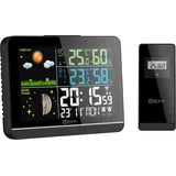 Miraval Funk-Wetterstation mit Farbdisplay Außensensor Schimmelwarner Hygrometer Barometer Datumsanzeige Mondphase Schwarz Frostalarm Wecker