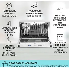 Klarstein Mini-Geschirrspüler für 6 Gedecke, Leiser Einbau-Geschirrspüler Klein mit 6 Spülprogrammen, Kleiner Tisch-Geschirrspüler für Zuhause Büro