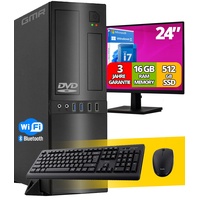 Intel Office PC Komplett 24 Zoll HD-Monitor, Tastatur und Maus | Intel i7 | 16 GB RAM | 512 GB SSD | DVD-Brenner | WiFi 600 und Bluetooth 5 | USB3 | Windows 11 Pro | 3 Jahren Garantie!