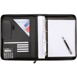 Ringbuchmappe ALASSIO "DIN A4, Reggio", Herren, schwarz, Lederimitat, Dokumentenmappen, mit Taschenrechner