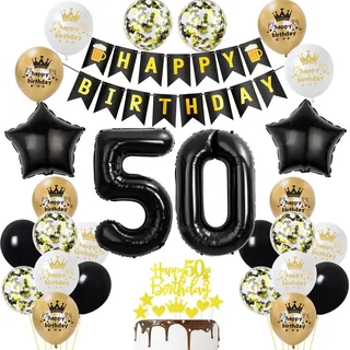 50 Geburtstag Deko mann frauen, Gold Schwarz Party Deko 50. Geburtstag Männer frauen mit Luftballons Zahl 50 Tortendeko Happy Birthday Banner Ballons für Geburtstagsdeko 50 jahre frau