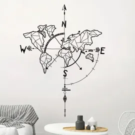 OEM Weltkarten-wandtattoos Mit Nautischem Kompass – Wanddekoration Für Wohnzimmer, Schlafzimmer Und Büro