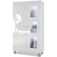 Vladon Vitrine, Weiß Hochglanz, 71x129x35 cm, Wohnzimmer, Wohnwände, Vitrinenschränke