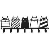 VQBKHO Schlüsselbrett Modern, Schlüsselbrett Metall, Schlüsselkasten Aus Metall Mit 5 Schlüsselhaken Katzen Schlüsselaufhänger Mit Schwarzen für Schlafzimmer Eingänge, Garagen