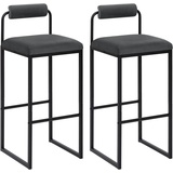 Woltu 2X Barhocker mit Fußstütze, Hochstuhl mit Rückenlehne, Polsterhocker aus Metall, ergonomischer Hocker, Dunkelgrau
