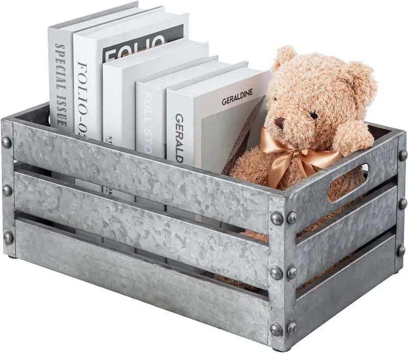 MyGift 40 cm Rustikale Silber Galvanisierte Metall-Aufbewahrungsbox mit Vintage-Ecknieten & Griffen