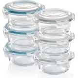 GRIZZLY Glas Frischhaltedosen, Set 6x 400 ml, luftdicht, rund, Click-Verschluss, vielseitige Vorratsdosen für Ofen, Mikrowelle, Gefrierfach