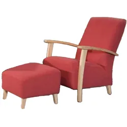 KAWOLA Sessel REIKI Polstersessel niedrig Stoff rot inkl. Hocker