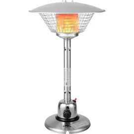 Goplus Terrassenheizer, Gasheizstrahler aus Aluminium & Edelstahl, Wärmestrahler mit Barometerregler & Gasschlauch & Kippschutz & Flammschutz, Hei... - Silber
