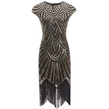 shoperama 20er Jahre Charleston Kleid Pailletten Fransen Flapper Gatsby 20's Fransenkleid Damen-Kostüm, Größe:XL, Farbe:Schwarz/Gold