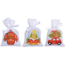 Vervaco Kräutertütchen Kreuzstich Stickpackung Typische Weihnachten 3er Set, Zählmuster, 8x12cm