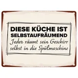 speecheese Diese Küche ist selbstaufräumend Metallschild in 15x20 cm für den Haushalt lustiges Blechschild für die Küche als Erinnerung für Familienmitglieder die das Geschirr nicht in