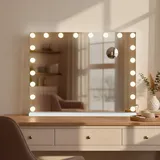 CLP Schminkspiegel Norlina 80x60cm I Kosmetikspiegel mit Vergrößerung I Dimmbare LED-Beleuchtung I Schminktisch mit 3 Licht-Modi