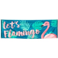 Boland 52552 - Banner Let ́s Flamingo, Größe 74 x 220 cm, Polyester, Wanddekoration, Hängedekoration, Fahne, Partydekoration, Geburtstag, Beach Party, Mottoparty, Karneval, Bunt