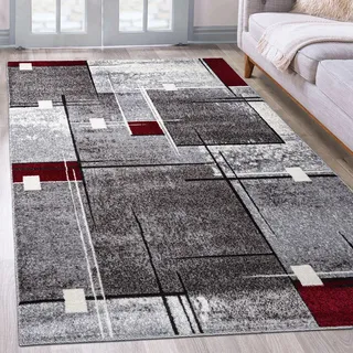 MY HOME Teppich »Deblin«, rechteckig, 9 mm Höhe, weicher Flor, Kurzflor, Karo-Design, modern, geometrisches Muster rot