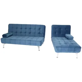 Mendler Schlafsofa HWC-K22, Couch Ecksofa Sofa, Liegefläche links/rechts Schlaffunktion 236cm ~ Samt blau