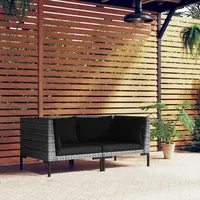 vidaXL Gartensofas 2 Stk. mit Kissen Halbrundes Poly Rattan