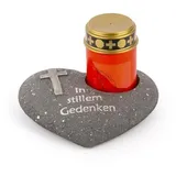 Novaliv Dekoobjekt - (Spar-Set, 2 St., 1x Grabschmuck inkl. LED Grablicht Grabschmuck Herz Anthrazit), Grabschmuck Herz Anthrazit grau