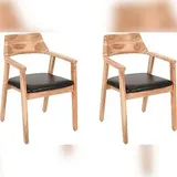 Esszimmerstuhl massive Akazie natur Sitz Echtleder schwarz ANGEL (2er-Set)