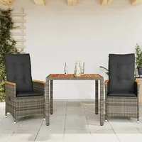 VidaXL 3-tlg. Bistro-Set mit Kissen Grau Poly Rattan -