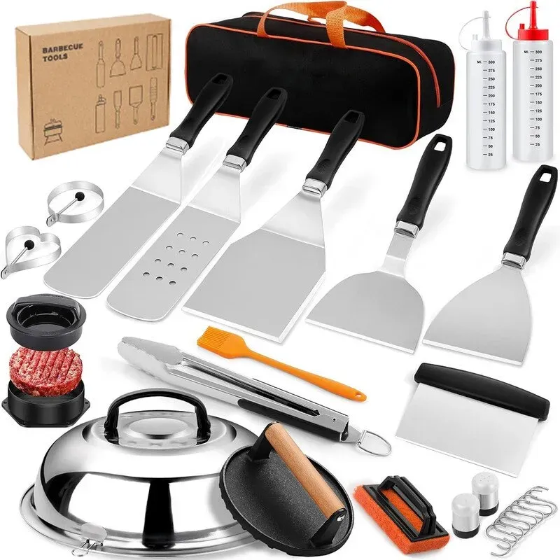 Huacan Edelstahl Eisenplatte Grillschaufel Grillwerkzeug Grillset 27 Teile