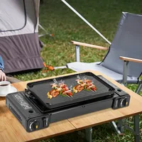 Gaskocher 2-Flammig Campingkocher Gas Kocher Für Gasflasche, Tragbarer Camping Grill Gas Stove, Outdoor Gaskocher Camping Kocher Aluminium Tischgrill Gas Herd mit Grillplatte für Picknick