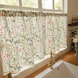 Devola Scheibengardinen Landhausstil Blumen Kurzgardine Blickdicht Bistrogardine mit Quasten Vintage Gardinen Landhaus, Kurz Vorhänge für Kleine Fenster HxB 45x90cm Naturfarben 1 Stück