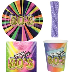 80er Jahre Party Einweggeschirr Partygeschirr Deko Set Partyset 80s Dekoration Teller Becher Servietten
