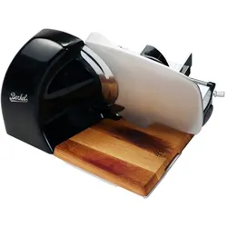 Berkel Home Line 250 Plus Schwarz, Aufschnittmaschine, Schneidemaschine mit handgefertigtem Schneidebrett