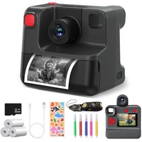 Kinderkamera,1080P Sofortbildkamera Kinder Fotokamera mit 3 Rollen Druckpapier & 32GB Karte, DigitalKamera Geschenk für 3-12 Jahre (Schwarz)