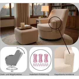 INOSIGN »HETTY, Drehsessel mit Wippfunktion und Hocker; Lesesessel, Armsessel« Set, 2 Stk. tlg. mit Dreh/Wippfunktion, mit Federkern, in Cord und Microfaser