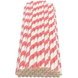 Haobase 50 Stück Papier Trinkhalme, biologisch abbaubare Papier Strohhalme zum Trinken Cocktail, Kaffee, kalte Getränke (Streifen-Muster) (White/Rose Stripes)