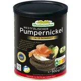 Mestemacher Westfälischer Pumpernickel in der Dose, vegan, extra lange haltbar, perfekt für Vorrat und Single Haushalt, 13 Scheiben haltbares Brot, 500g