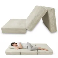 POKAR Klappmatratze 140x195x15 cm aus Cord | 3-teilige Faltmatratze als Gästebett | Faltbare Matratze für Gäste und Camping | Extra Dicke Schaumstoffmatratze | Oeko-TEX | Made in EU | Elfenbein