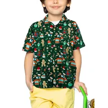 King Kameha Funky Hawaiihemd Kids Kinder Jungs, Kurzarm, X-Mas Weihnachten, Christmas Gingerbread, Grün, 12 - 12 Jahre