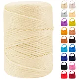 LEREATI Polyester Garn 3mm x 170m, Makramee Garn 3mm Geflochten Makramee Schnur Bunt, Macrame Cord 3mm Farbig für Geschenk, Häkeltasche, Umhängetasche, Platzteller, Wohndekorationen (Milchig Weiß)
