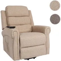 Mendler Fernsehsessel HWC-K63, Relaxsessel Sessel, Liegefunktion Aufstehhilfe Massage Heizfunktion, Stoff/Textil - beige-braun