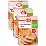 RUF Sonnenblumen Brot, nur Wasser hinzufügen, Brotbackmischung mit Sonnenblumenkernen, Brotteigmischung mit Roggen-Sauerteig und Hefe für Sonnenblumenkernbrot, 1 x 410g (Packung mit 3)