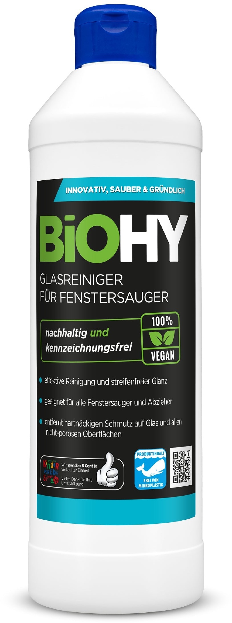 BiOHY Glasreiniger für Fenstersauger, Fensterputzmittel, Glasreiniger, Fensterreiniger 1 x 500 ml Flasche