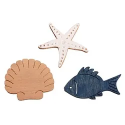 Rayher Holz-Streudeko blau/weiß/natur Fisch, Muschel, Seestern 18 St.