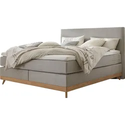 Boxspringbett HASENA "Scandia", grau (grau, eiche bianco), B:188cm L:210cm, Komplettbetten, Boxspringbett, Boxspringbett, gepolstertes Kopfteil, Scandi Look, Füsse Eiche bianco