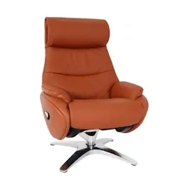 Mendler Relaxsessel mit Hocker HWC-K98, Fernsehsessel Sessel, Liegefunktion drehbar, Metall Echtleder/Kunstleder ~ braun