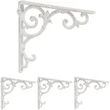 Relaxdays Regalwinkel, 4er Set, Gusseisen, antike Regalträger, Winkel Regalbretter, HxBxT: 24,5 x 4 x 24,5 cm, weiß